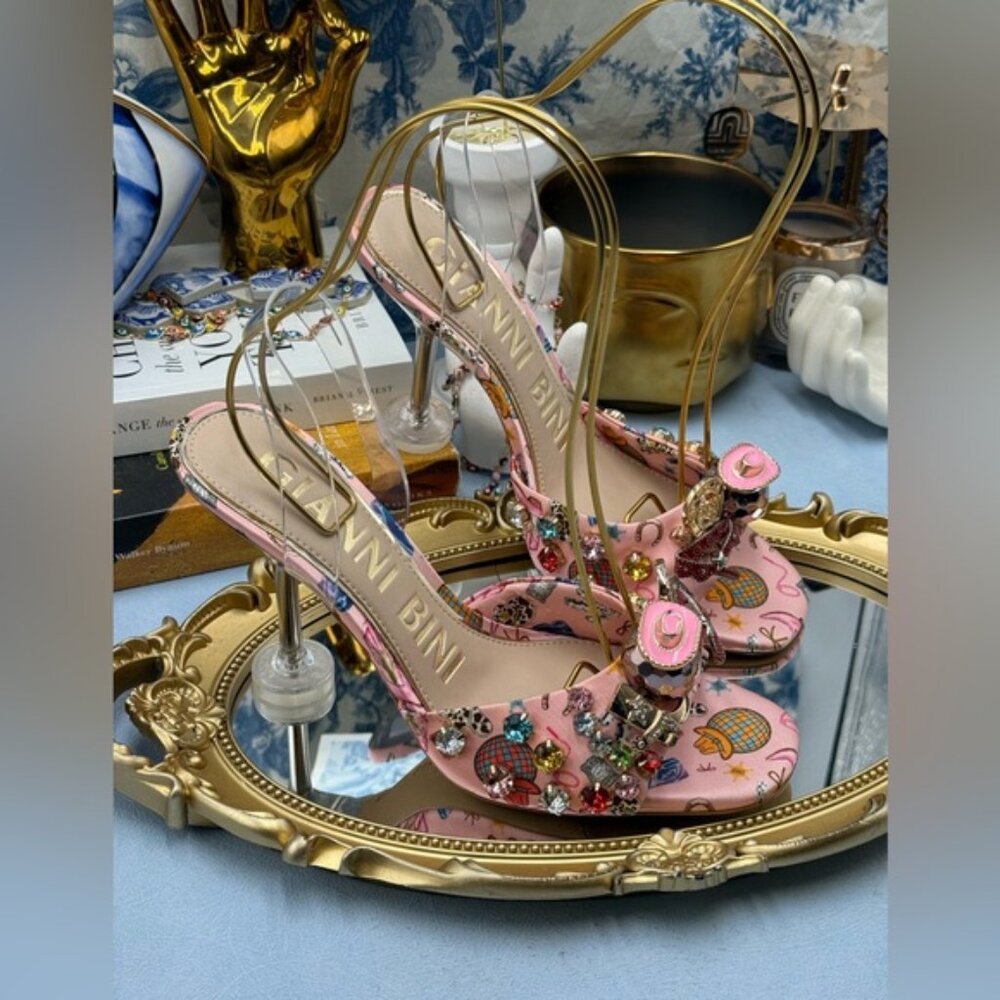 🆕 GIANNI BINI 🧿 NWOB Maddie Printed Rodeo Martini Heel Sandals, Pink - Sz 8.5 - Picture 9 of 16